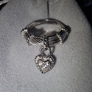 Judith Ripka Sterling Silver Heart Dangler Ring w/CZ's - Sz 7